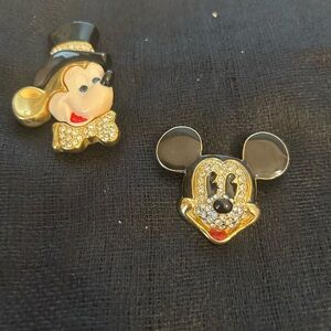 Mickey Mouse Gold and Black rhinestone face brooches